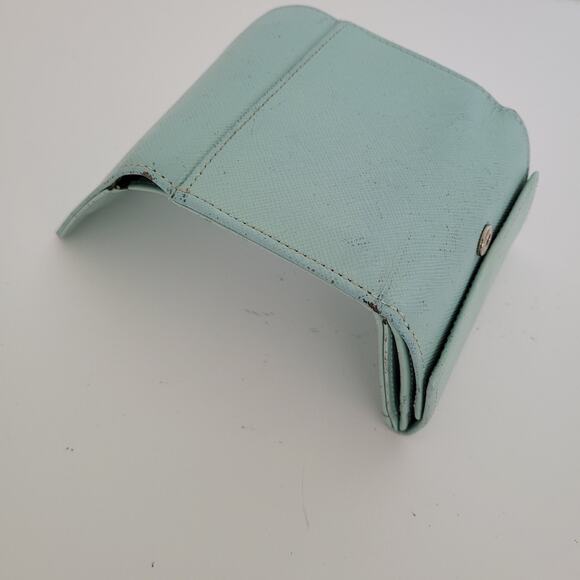 Lanvin Unisex Blue Teal Trifold Leather Wallet Card Bill Coin Compact Small Box - Picture 6 of 10